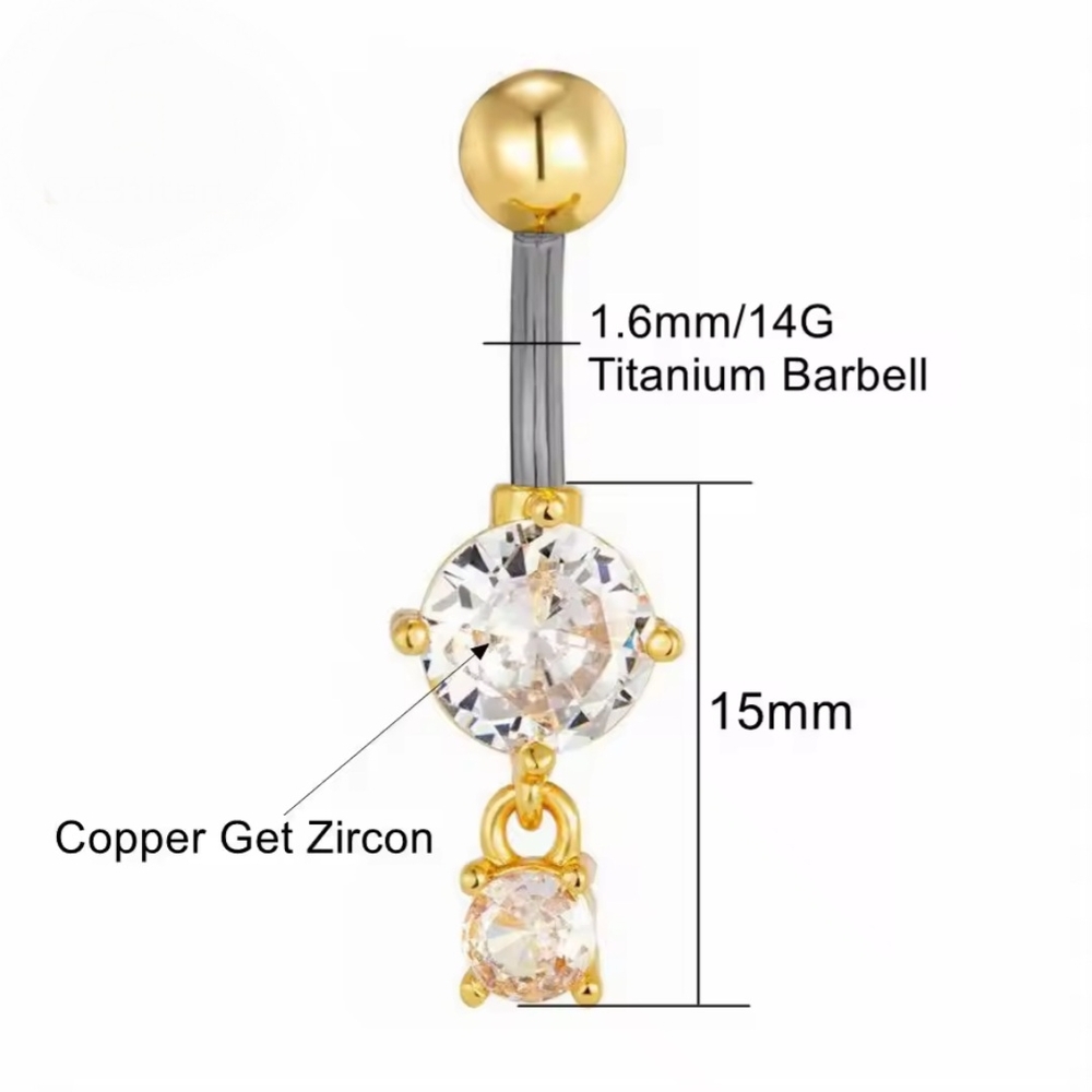 14G Titanium Gold and Silver Zircon Belly Button Ring